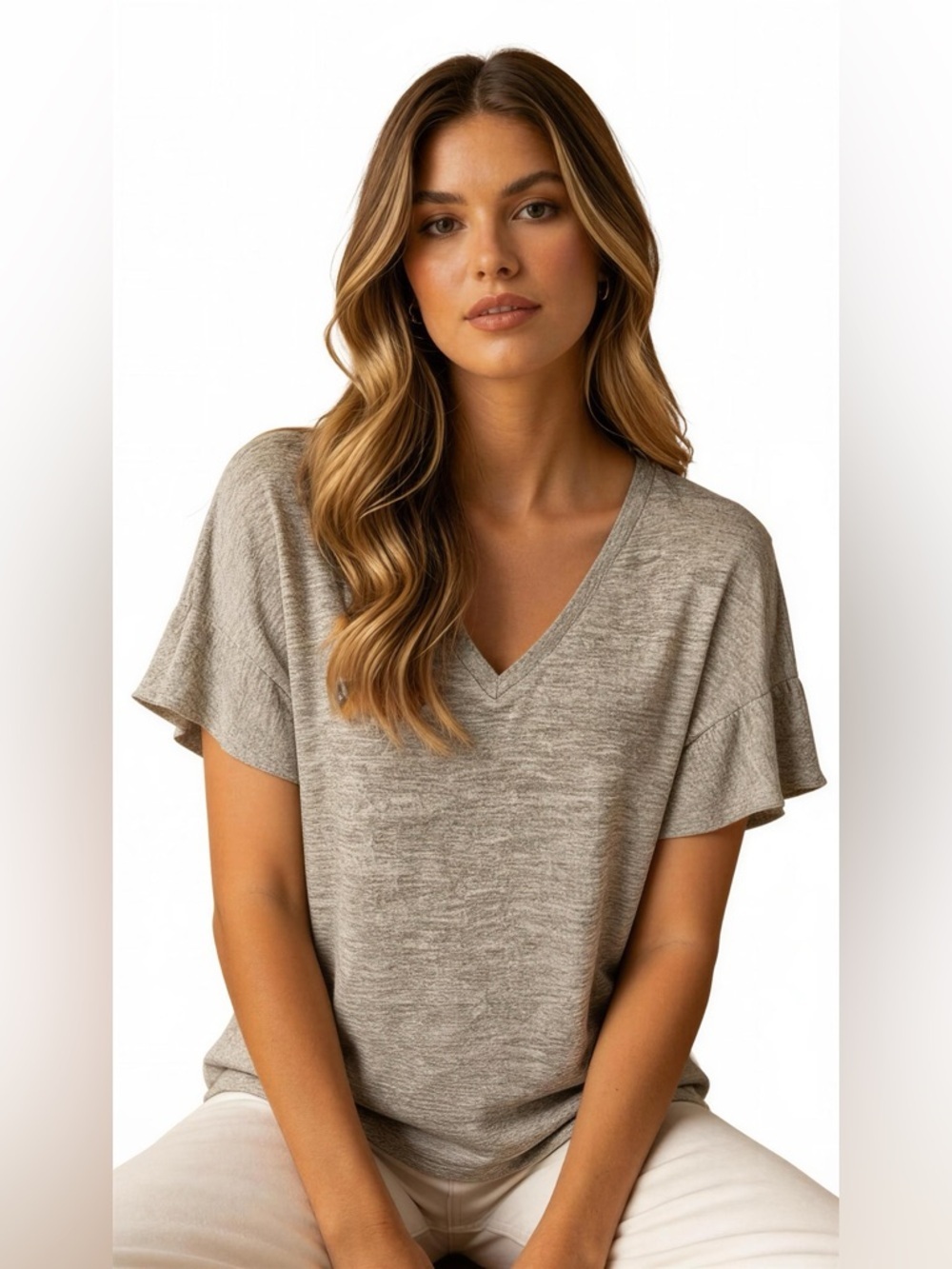 A New Day V-Neck Top with Flutter Short Sleeves